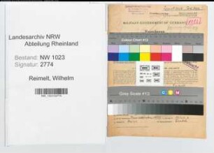 Entnazifizierung Wilhelm Reimelt , geb. 15.02.1897 (Beamter)