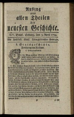 XIV. Stück. Coburg, den 3. April. 1754.