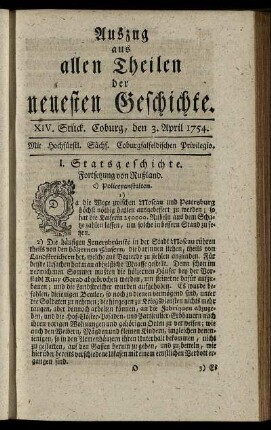 XIV. Stück. Coburg, den 3. April. 1754.