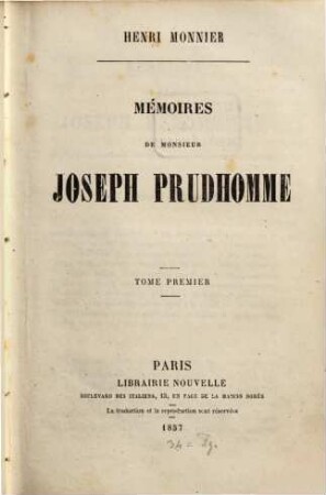 Mémoires de Monsieur Joseph Prudhomme, 1