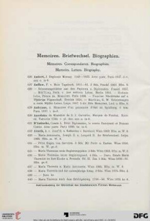 Memoiren. Briefwechsel. Biographien (Nr. 626-890)