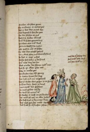 König Saldin (König der Reussen) mit Berater vor seiner Tochter, die er als Ehefrau begehrt.