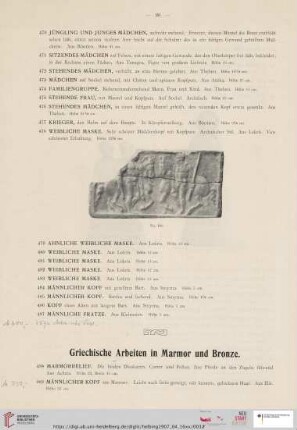 Griechische Arbeiten in Marmor und Bronze (Nr. 488 - 501)