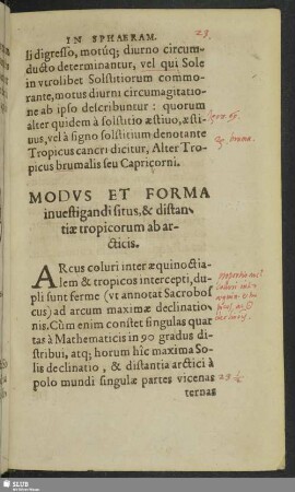 Modus Et Forma inuestigandi situs, & distantiae tropicorum ab arcticis