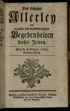Den 8. Februar 1763. Sechstes Stück.