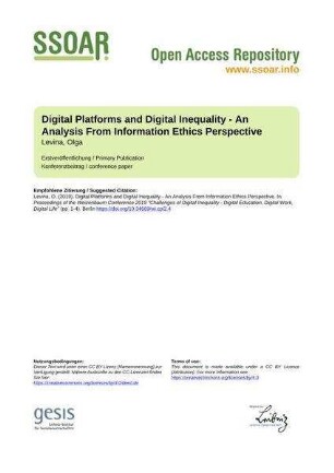 Digital Platforms and Digital Inequality - An Analysis From Information Ethics Perspective