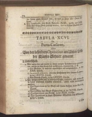 Tabula XCVI. De Partu Cæsareo. - Tabula C. Von den Operationen an dem männlichen Geburts-Gliede.
