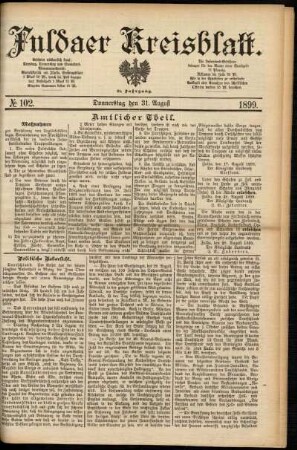 Erste Ausgabe vom Donnerstag, den 31. August 1899.