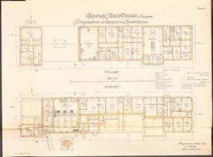 Psychiatrische Klinik der Albertus-Universität Königsberg: Wirtschaftsgebäude mit Leichenhalle und Beamtenwohnhaus: Grundrisse OG, EG 1:100