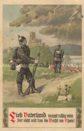 Anti-französische Postkarte zur "Wacht am Rhein"