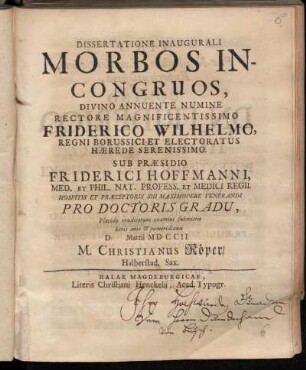 Dissertatione Inaugurali Morbos Incongruos