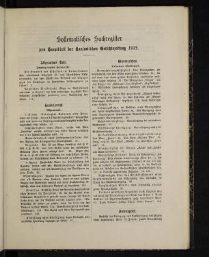Systematisches Sachregister zum Hauptblatt der Hanseatischen Gerichtszeitung 1912.