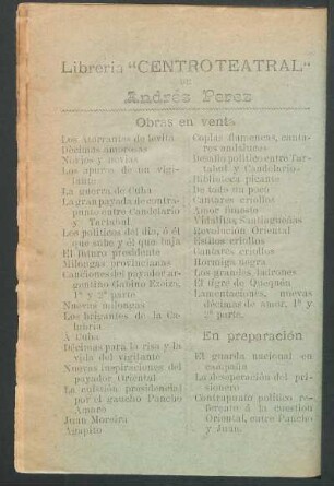 Libreria "Centroteatral" de Andrés Pérez - Obras en venta [y] En preparación