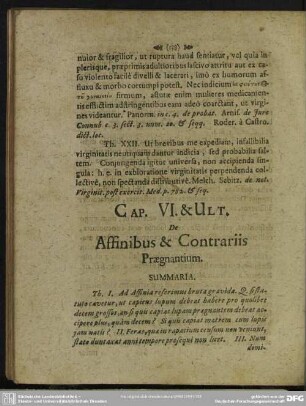 Cap. [XI.] & Ult. De Affinibus & Contrariis Praegnantium