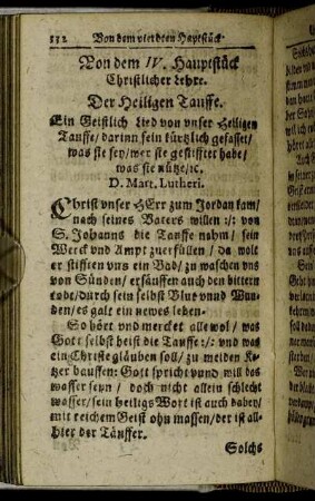 Von dem IV. Hauptstück Christlicher Lehre. Der Heiligen Tauffe.