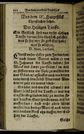 Von dem IV. Hauptstück Christlicher Lehre. Der Heiligen Tauffe.