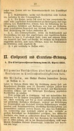 II. Civilproceß und Executions-Ordnung