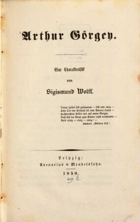 Arthur Görgey : Eine Charakteristik von Sigism. Wolff