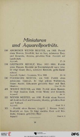 Miniaturen und Aqurellporträts (Nr. 198-203)