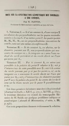 Note sur la construction géometrique des normales a une conquique.