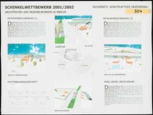 Unterquerung der Potsdamer Straße, Berlin Schinkelwettbewerb 2002: Lageplan, perspektivische Ansichten (Modellsimulation), Detailschnitt, Erläuterungen