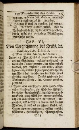 Cap. VI. Von Wegnehmung des Krebs, lat. Exstirpatio Cancri.