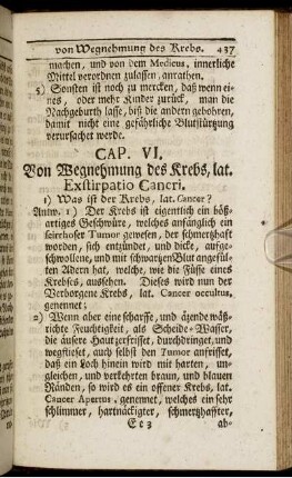 Cap. VI. Von Wegnehmung des Krebs, lat. Exstirpatio Cancri.