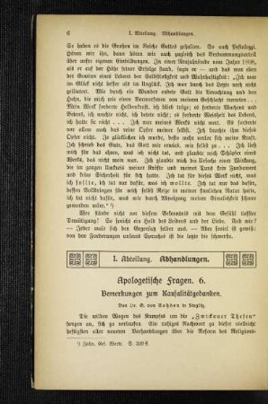 Apologetische Fragen : 6. Bemerkungen zum Kausalitätsgedanken