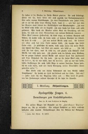 Apologetische Fragen : 6. Bemerkungen zum Kausalitätsgedanken