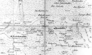 Rietschen-Nieder Prauske. Karte von 1833, bez.: "IX Rothenburger Kreis zum Liegnitzer Regierungs-Bezirk gehörig, Breslau 1833