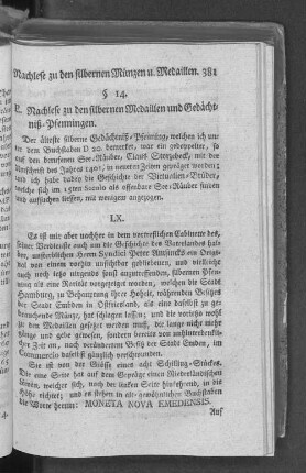 E. Nachlese zu den silbernen Medaillen und Gedächtniß=Pfenningen.