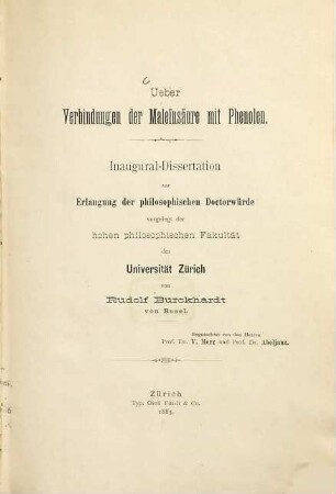 Ueber Verbindungen der Maleïnsäure mit Phenolen : Inaug.-Diss.