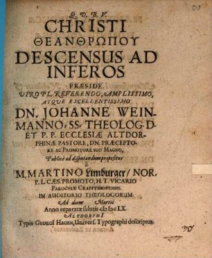 Christi theanthrōpu descensus ad inferos