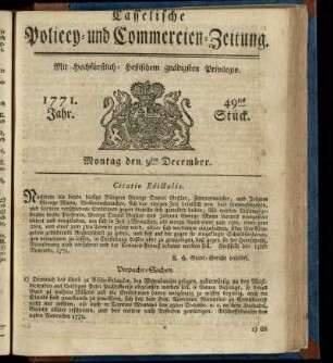 49tes Stueck, Montag den 9ten December 1771