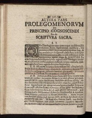 Altera Pars Prolegomenorum De Principio Cognoscendi Seu de Scriptura Sacra