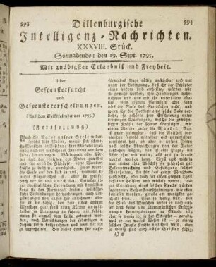 XXXVIII. Stück. Sonnabends: den 19. Sept. 1795.