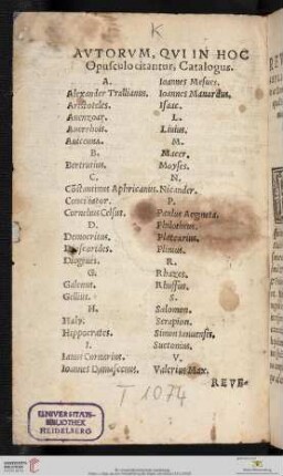 Avtorvm, qvi in hoc Opusculo citantur, Catalogus