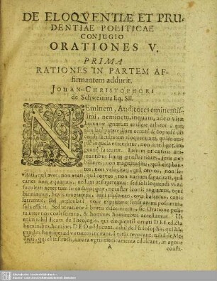 De Eloquentiae Et Prudentiae Politicae Coniugio Orationes V