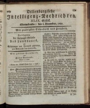 XLIX. Stück. Sonnabends: den 8. December, 1787.