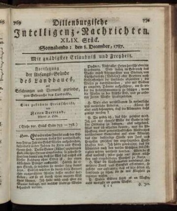 XLIX. Stück. Sonnabends: den 8. December, 1787.