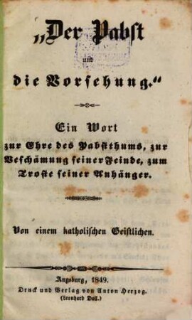 'Der Pabst und die Vorsehung'