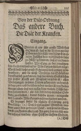 Von der Diät- Ordnung Das andere Buch. Die Diät der Krancken.