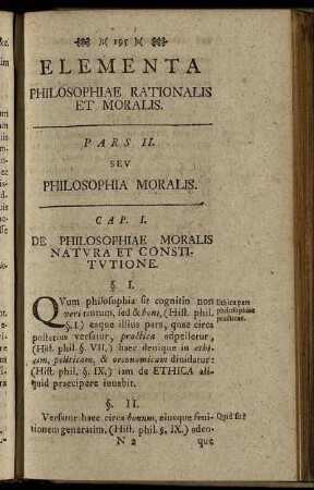 Cap. I. De Philosophiae Moralis Natura Et Constitutione.