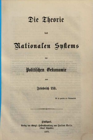 Die Theorie des nationalen Systems der politischen Oekonomie