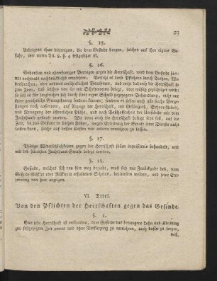 VI. Titel. Von den Pflichten der Herrschaften gegen das Gesinde.