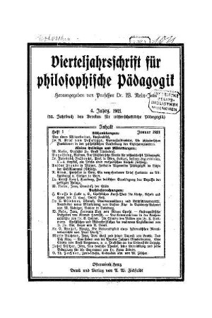 4: Vierteljahrsschrift für philosophische Pädagogik - 4.1920/1921