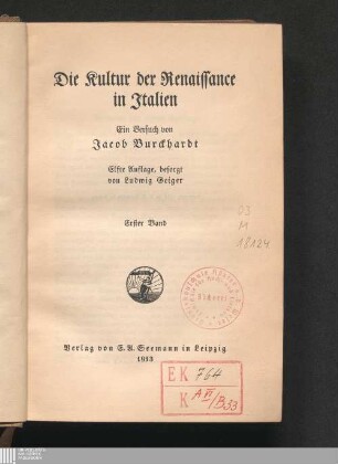 1: Kultur der Renaissance in Italien : ein Versuch