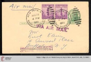 Korrespondenz von Alice und Ludwig Klein: Postkarte von Irmgard Ehrlich an Kurt Klein