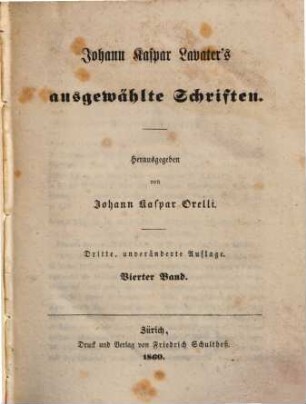 Johann Kaspar Lavater's ausgewählte Schriften, 4