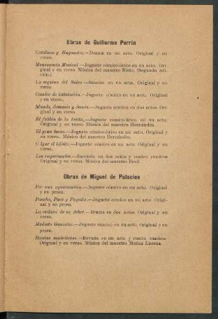 Obras de Guillermo Perrín [y] Miguel de Palacios
